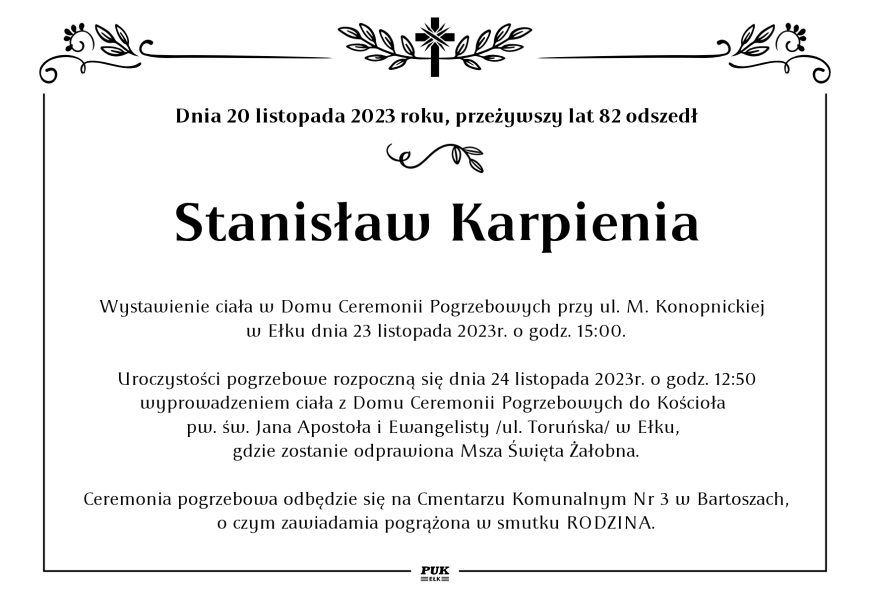 Stanisław Karpienia - nekrolog